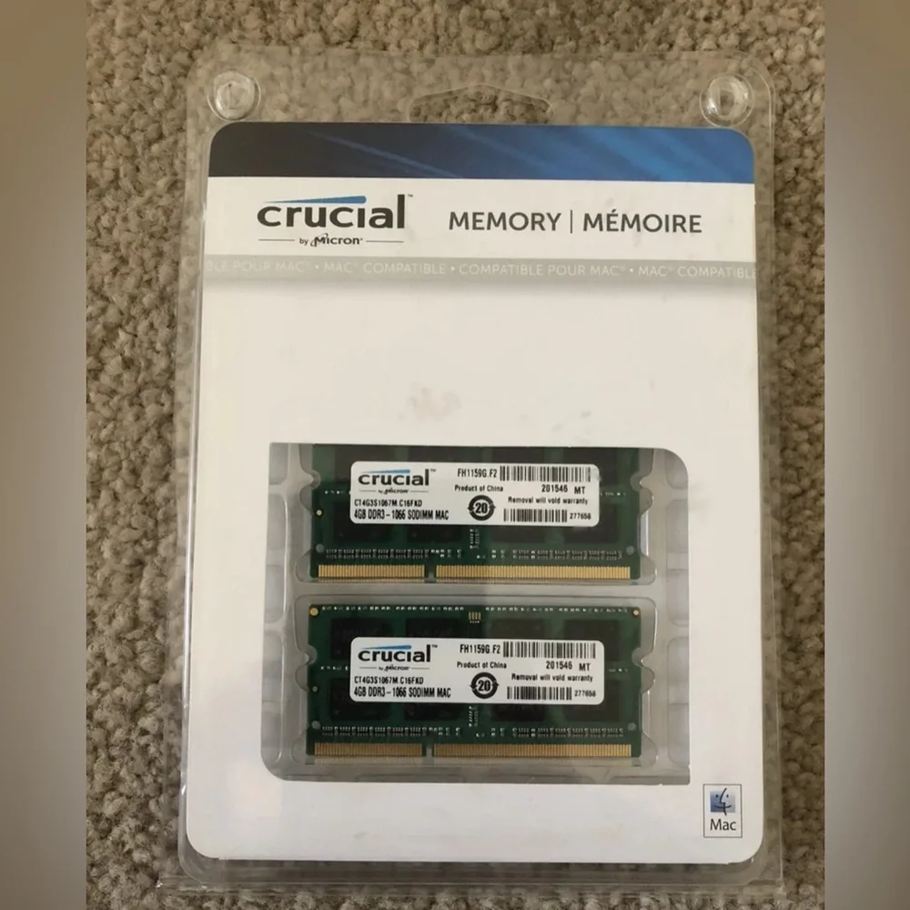 NIB Crucial by Micron Apple Mac Computer Compatible Memory 8 GB (4GB x 2) Kit